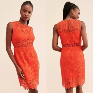 Anthropologie Hutch Red Floral Lace Cutout Mini Dress Sz 12